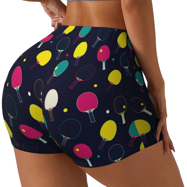 Fotbe Colorful Ping Pong Rackets Shorts Sin Costuras – Shorts Deportivos de Cintura Alta para Mujer, Elásticos para Gimnasio, Yoga, Running o Ciclismo-X-Large