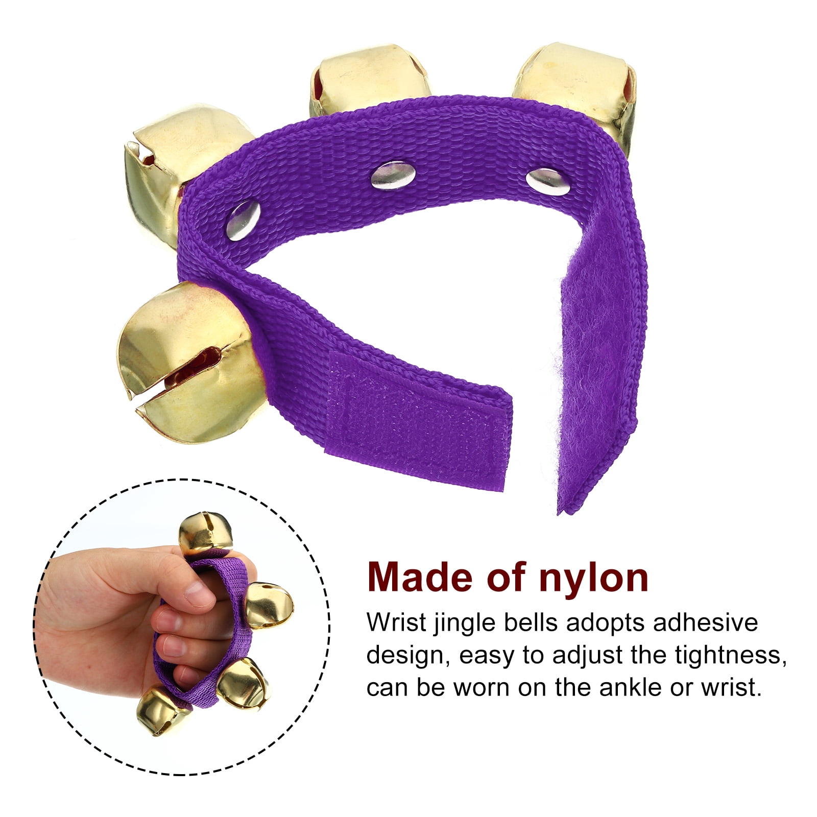 12pcs Wrist Bells, Jingle Bells Ankle Bells Percussion Instruments Musical Rhythm Band with 4 Golden Bells, Purple