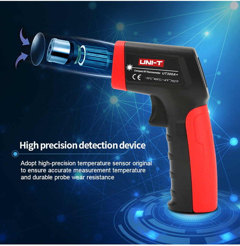 UNI-T Uni-trend Industrial Thermometer UT300A+ Laser Infrared Thermometer Handheld Termometro Digital Industrial Non Contact Laser Temperature Meter Gun(UT300A+)