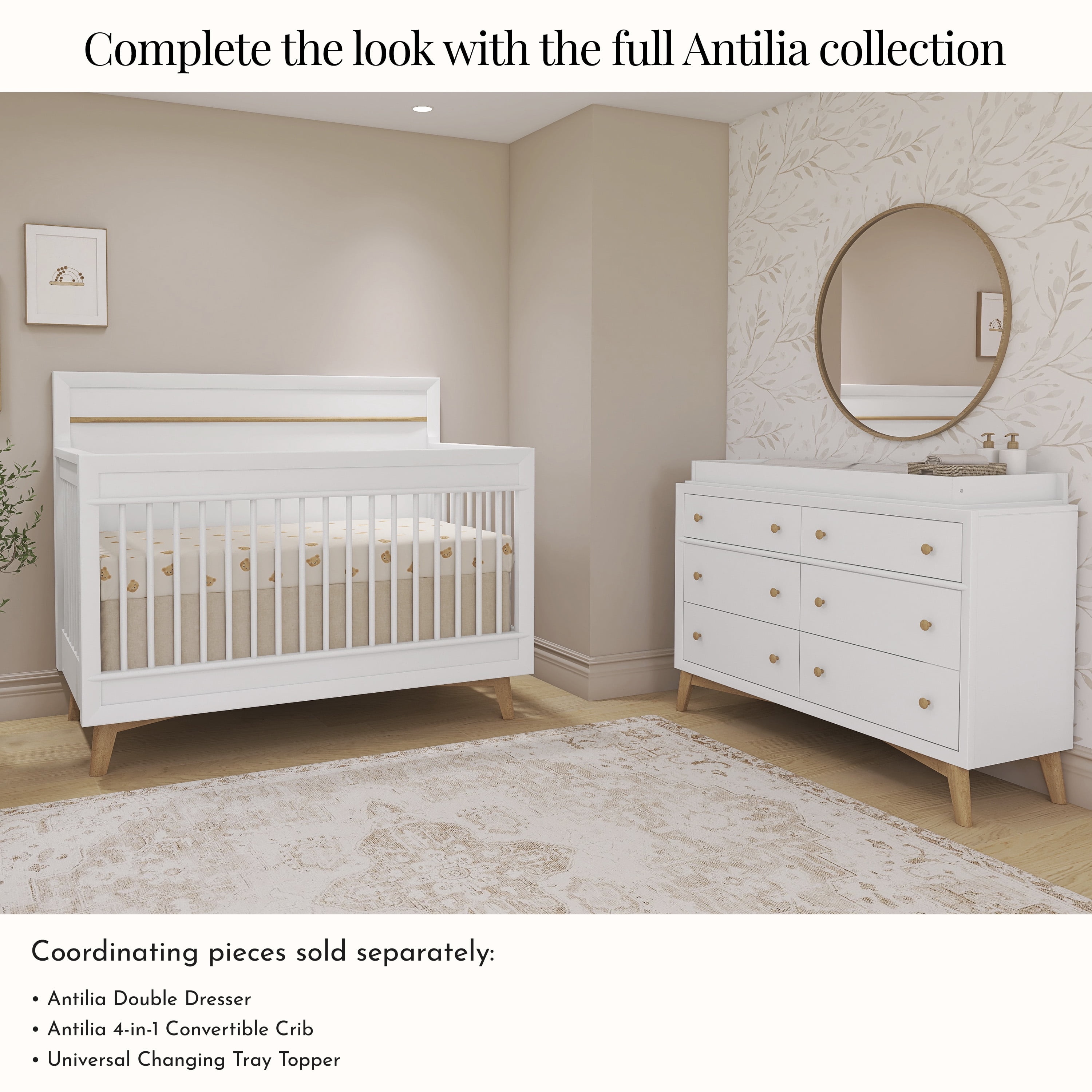 Evolur Universal Convertible Crib Wooden Full-Size Bed Rail, White