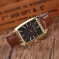 thumbnail image 3 of Reloj de pulsera con correa de cuero PU de cuarzo con esfera cuadrada de negocios de moda (correa marrón y esfera negra), 3 of 4