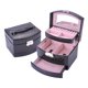 thumbnail image 1 of Joyero para mujeres, joyero de viaje portátil de cuero con cerradura de 3 niveles con espejo y cerradura para niñas, anillo, aretes, collar (negro), 1 of 5