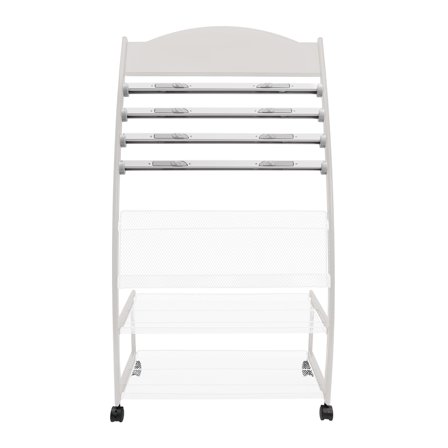 ChicHomey Convenient Foldable Magazine Rack with 4 Wheels, Aluminum Alloy Clips, and Net Baskets for Efficient Magazine and Brochure Storage