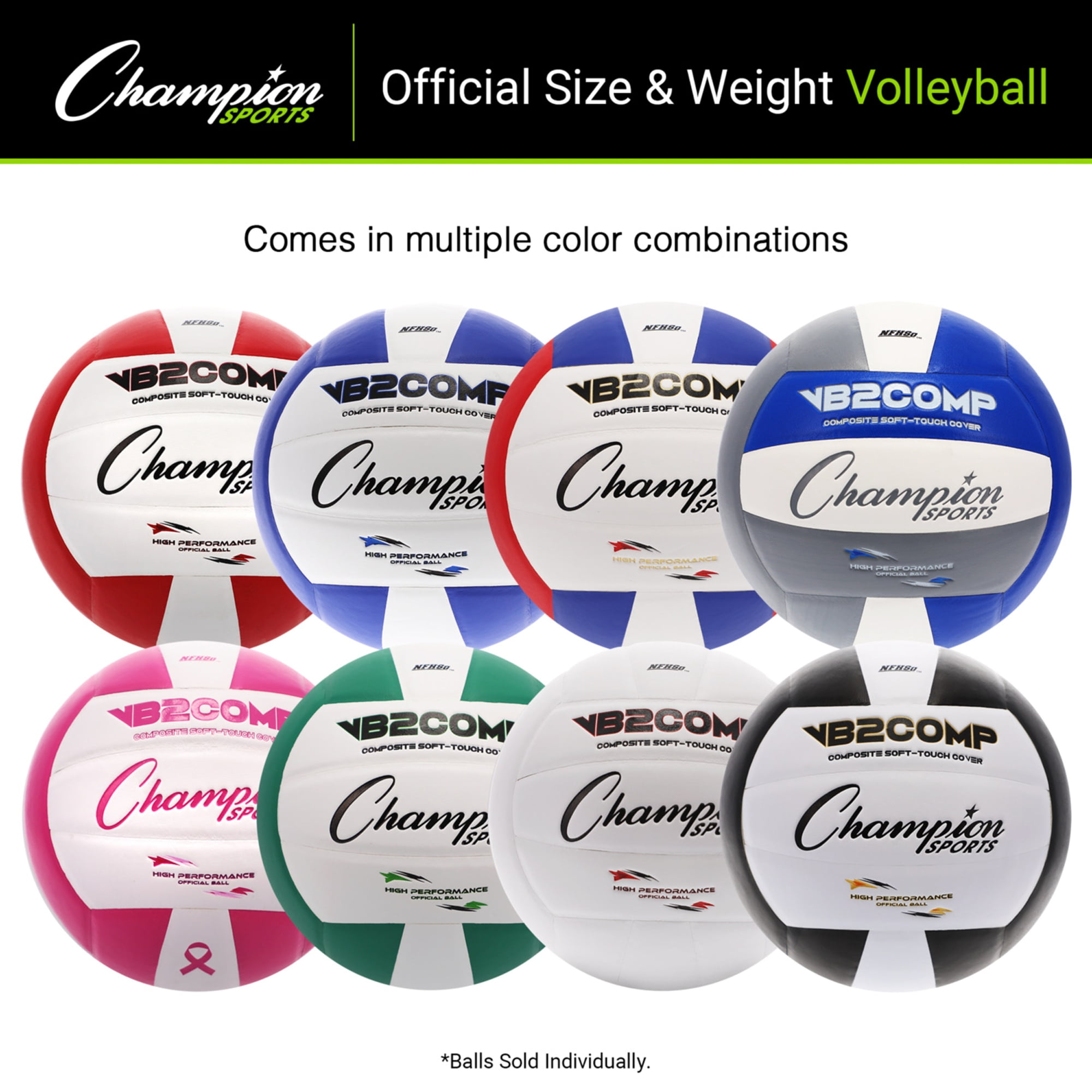 Champion Sports VB Pro Comp Series Indoor Volleyball,Official Size-Durable,Soft-Touch Volleyballswith Composite Synthetic Leather Cover-Premium Volleyball Equipment&Gear-White/White,VB2,One Size