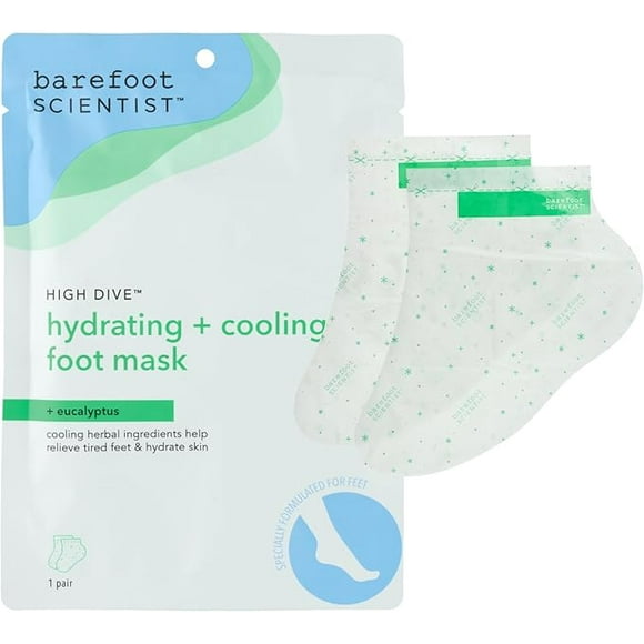 Barefoot Scientist High Dive Hydrating & Cooling Foot Mask, Moisturizing Cooling Mint Foot Mask for Dry, Achy, Tired Feet, Heel, Toes, Single Use Hydrating Sock Booties, 1 Pair