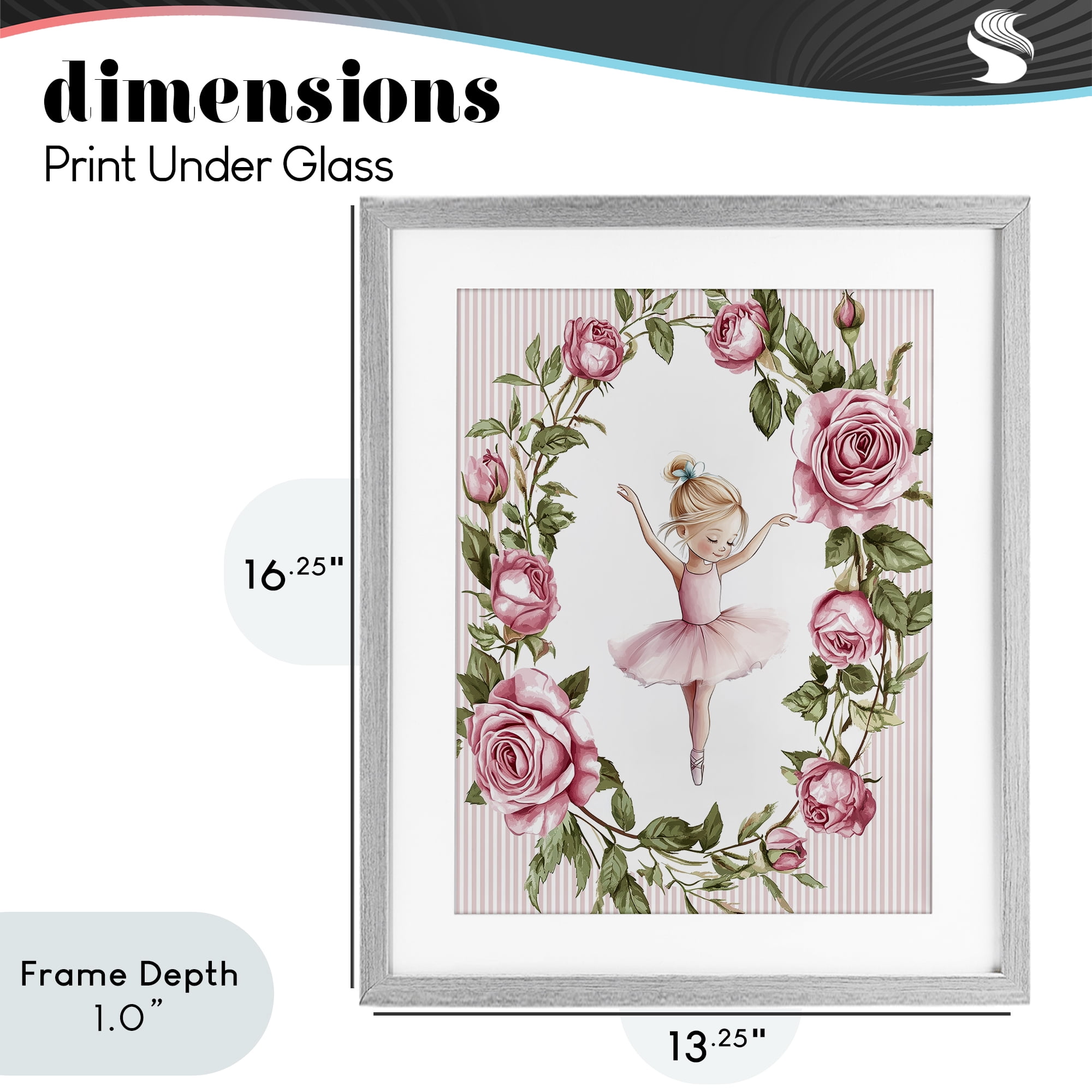 Stupell Industries Little Rose Dance Gray Framed Print Under Glass, design by Christine Simpson Art