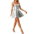 thumbnail image 4 of INSPIRE CHIC Women's PU Spaghetti Strap Sweetheart Neckline A-line Dress L Silver, 4 of 6
