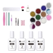 Acrylic Dipping System Set - Nail Kit with Nude Glitter Powder, Base Top Brush Tool Kit, 12PCS Glitter & Nail Tool Set, DIY Nail Art Starter Kit, Long Lasting Manicure Kit for Wome