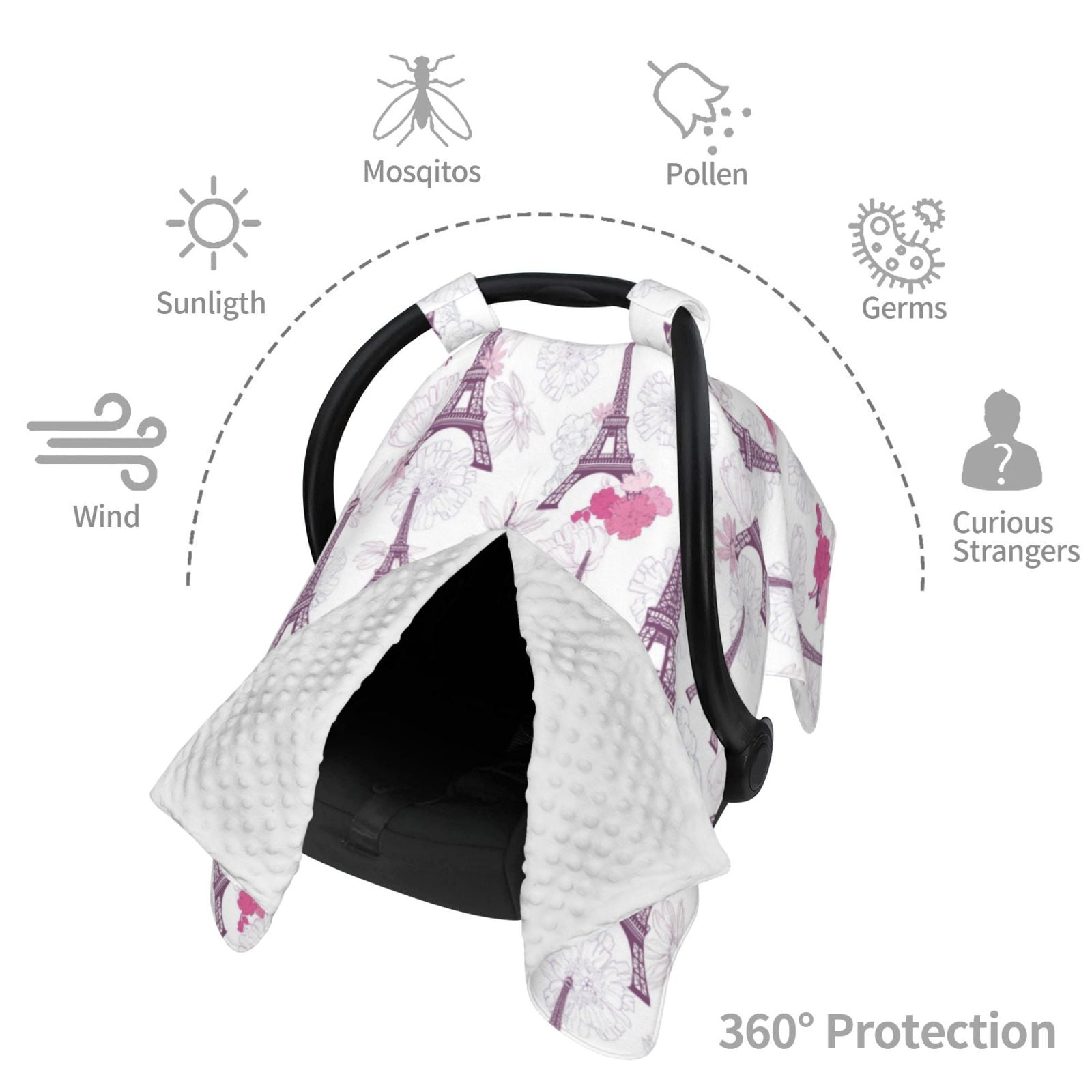 Car Seat Cover Baby - Eiffel Tower flowers Breathable Infant Car Seat Cover for Baby Carseat, Lightweight Comfort Baby Essentials Must Haves Newborn Stuff for Girl Boy