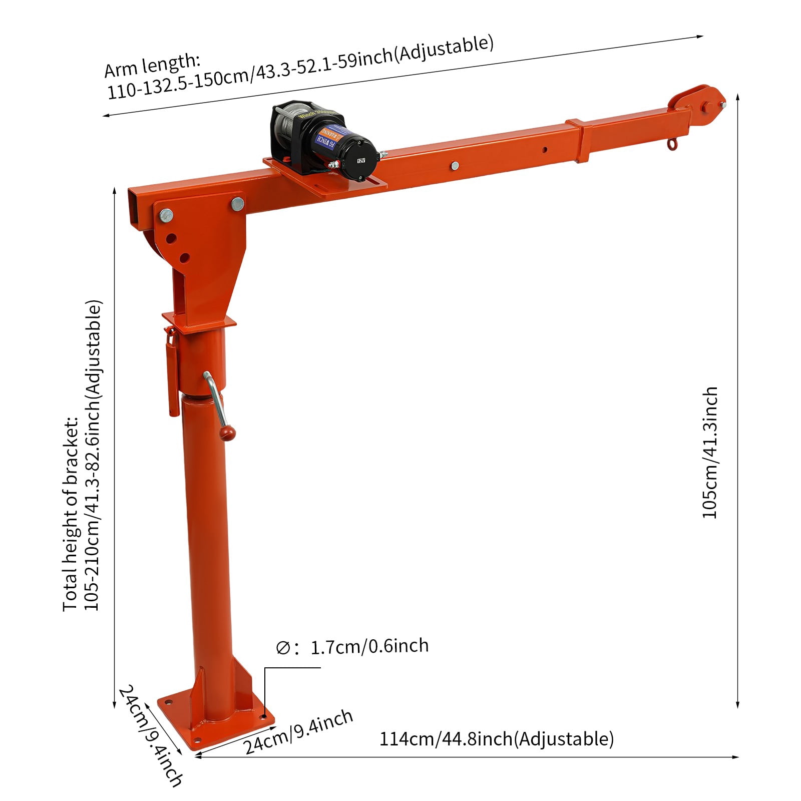 1100LB Truck-Mounted Crane Hoist Pickup Truck Jib Crane w/3000lb Electric Winch For The Construction Industry, Forestry Industry