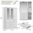 thumbnail image 6 of OXYLIFE Wardrobe Armoire Closet Cabinet with Glass Doors, Hanging Rod and Drawers for Bedroom, 47.4" Wide, 6 of 8