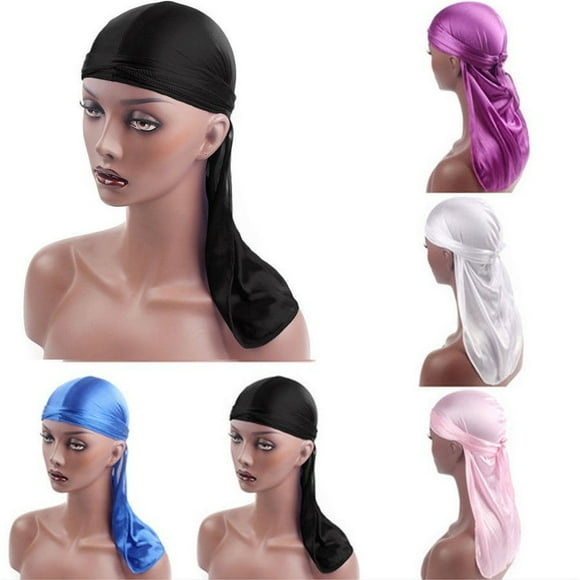 New Silk Fabric men Streched Cap Hip Hop Pirate Bandanas Du Doo Rag Durag Solid Color Hat Tie Down tail for women men