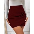 thumbnail image 3 of Burgundy Solid Color Bodycon Mini Skirt For Women, 3 of 7