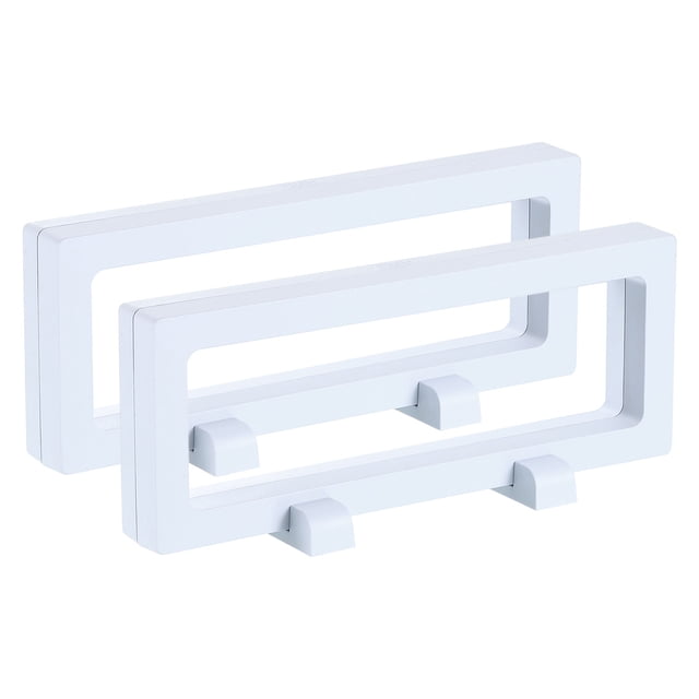 Uxcell 2 Pcs 3D Floating Display Case, 7.1 x 2.8 x 0.8 Inch Floating Frame Display Holder Stand, Transparent PE Jewelry Storage Box, White