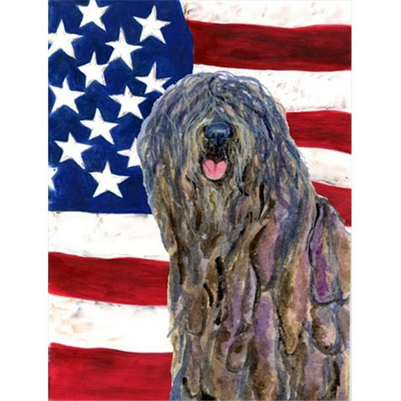 28 x 40 in. USA American Flag with Bergamasco Sheepdog House Size Canvas Flag