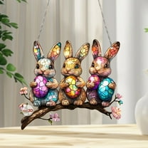 Easter Spring Welcome Door Sign Decor, Easter Bunny Spring Easter Hello Hanging Sign, Acrylic Flat Wall Plaque Rustic Front Door Yard Farmhouse Home Spring Harvest Decor