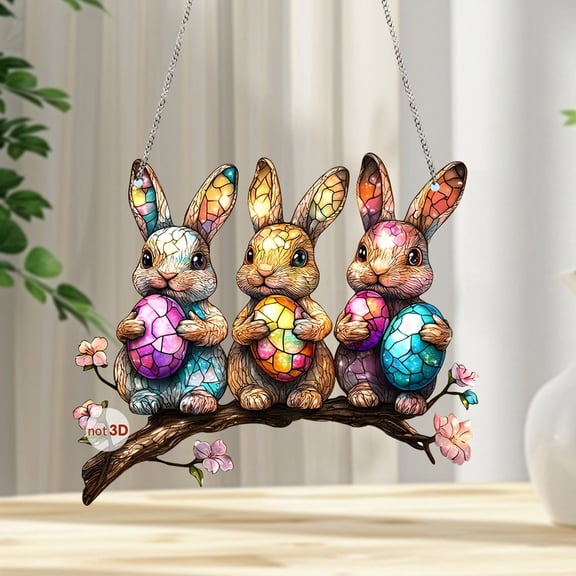 Easter Spring Welcome Door Sign Decor, Easter Bunny Spring Easter Hello Hanging Sign, Acrylic Flat Wall Plaque Rustic Front Door Yard Farmhouse Home Spring Harvest Decor