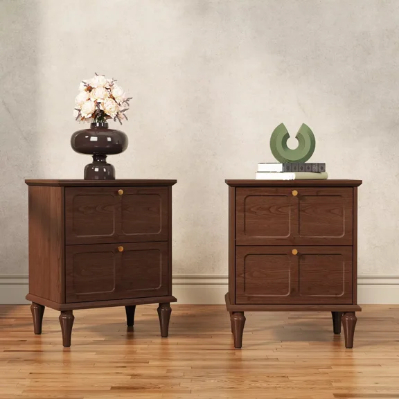 20''Night Stand Set of 2, Mid Century Nightstands with 2 Drawers and Solid Wood Legs, End Table Side Table for Small Space, Bedroom,Brown