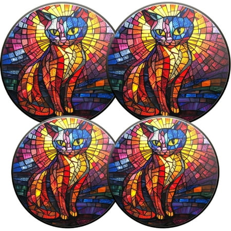 

Electric Stove Burner Covers 4 Pcs Round Gas Burner Cover 8 and 10 Inch Rainbow - hued Cat in Stained - glass Art