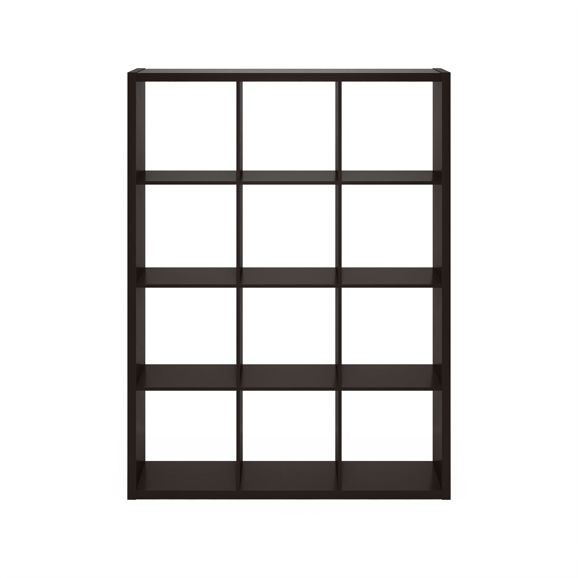 Furinno CUBICLE Book Shelf, 12-Cube Thick Frame Bookshelf, Reversible Bookcase with Open Back, 14.6 x 43.8 x 58, for Living Room, Bedroom, Home Office, Black Dark Oak