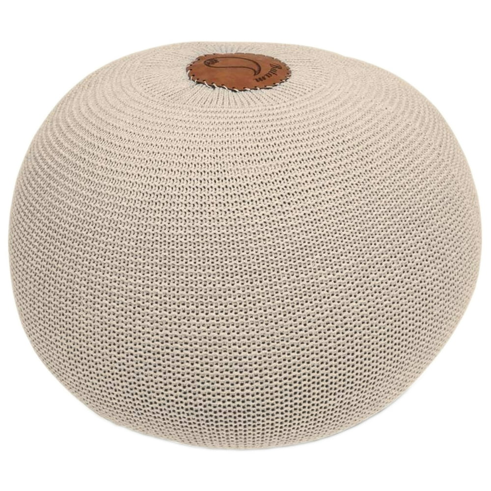 Pouf Ottoman Foot Rest Chair Light Gray Soft Chunky Knit Cover Boho