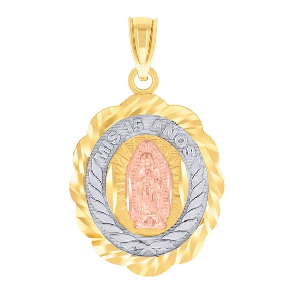 14k Gold Womens Tri-color Dc Mis 15 Anos Quinceanera Height 25.3mm Pendant Necklace Charm Pendant for Women