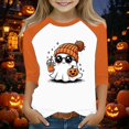 thumbnail image 2 of Ruyang Cute Ghost Pumpkin T Shirt for Girls 3/4 Sleeve Raglan Sweatshirt Kids Breathable Casual Tops Toddler Fall Halloween Blouses, 2 of 5