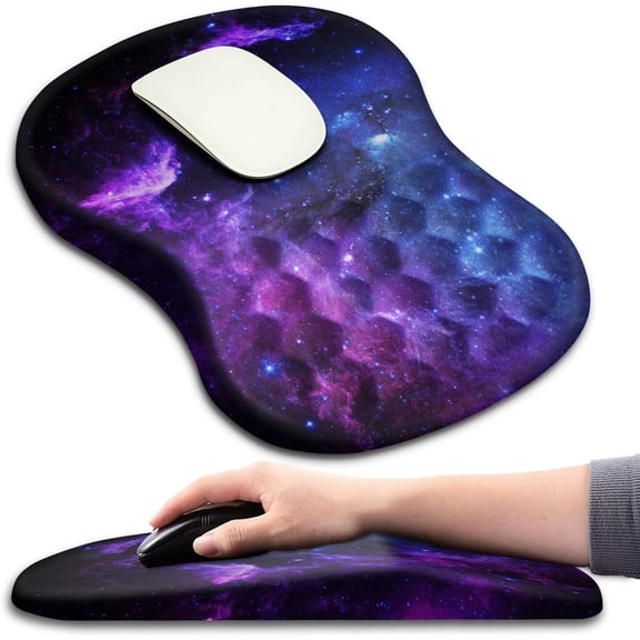 Ergonomic Mouse Pad Wrist Support with Massage Design, Wrist Rest Pain Relief Mousepad with Memory Foam&Non-Slip PU Base, Mouse Pads for Wireless Mouse & Desk (12x8 inch,Galaxy)