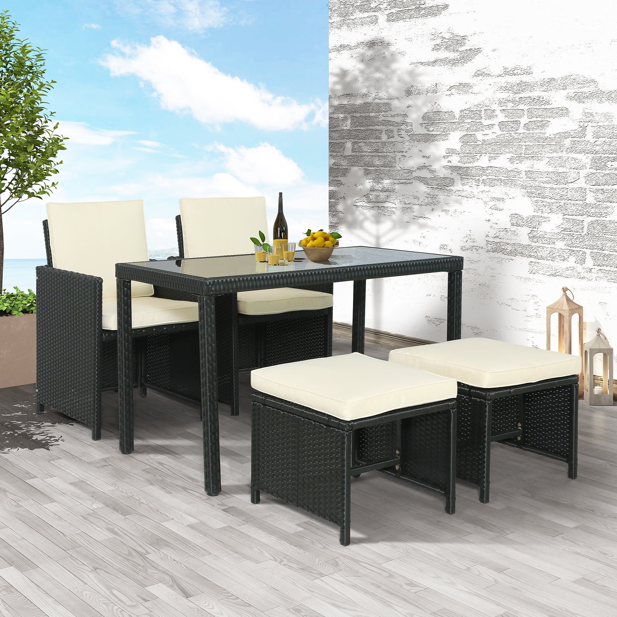 Outdoor Patio Furniture Set, Table Chairs Combination Set, 5 Pieces