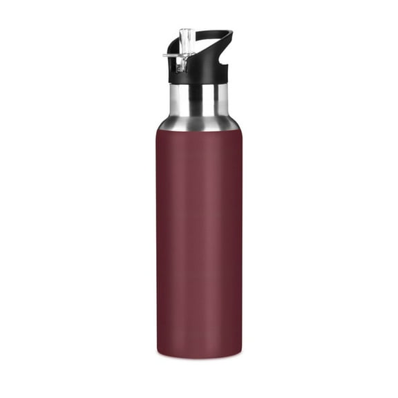 ALAZA Dark Red Water Bottle Insulated Flask Stainless Steel Straw Lid 20 oz