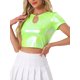 thumbnail image 4 of INSPIRE CHIC Crop Tops Metálicos para Mujeres con Manga Corta y Abertura para Fiesta de Halloween Top Brillante Holográfico S Verde Pastel, 4 of 5