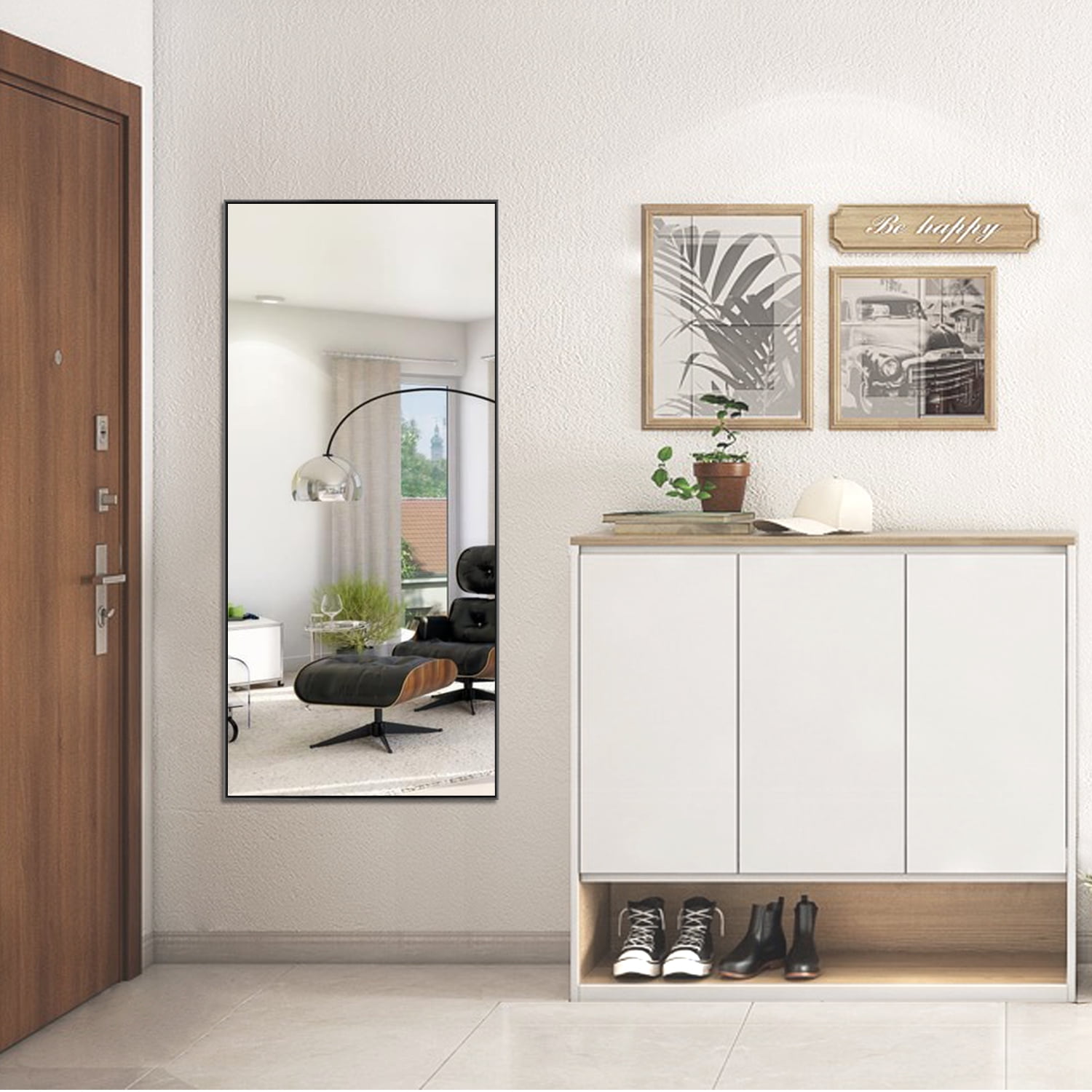 47" x 22" Modern Rectangle Full Length Mirror Floor Mirror with Bracket,Black