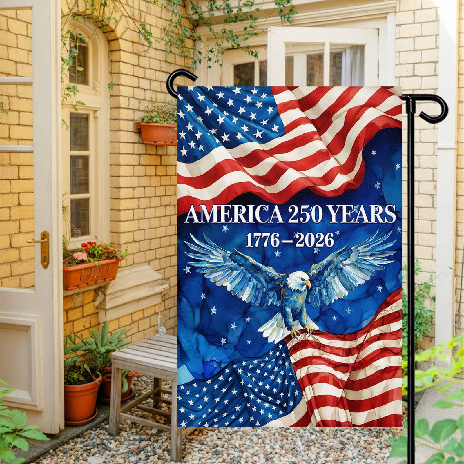 4th of July Garden Flags America 250 Years Garden Flag Double Sided Welcome Flag Majestic Eagle USA Flag Independence Day Yard Flags for Outdoor Lawn Porch Memorial Day Holiday Decor 28x40 Inch