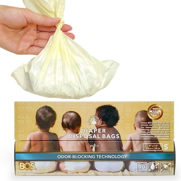 BOS Odor-Sealing Dirty Diaper Trash Bags - Disposable Bags - Scent-Free (90bags) [Size:S, Color: Cream Yellow)
