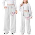 thumbnail image 2 of Sweatpants Girls Bow Sweatpants Basic Kids Athletic Pants with Pocket Wide Leg Pants Girl Clothes Size 4-5 Years, 2 of 4