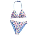 thumbnail image 3 of CCRFTGI Girls Swimsuit 2 Piece V Neck Bikini Set Cute Floral Gingham Halter Triangle Wireless Bikini Bathing Suit Summer Swimwear with Adjustable Strap Purple 12-13 Years, 3 of 7