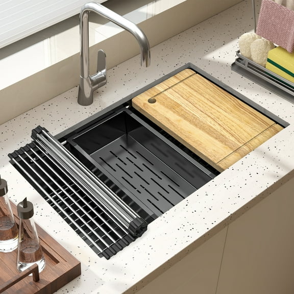 Dextrus 16 Gauge Kitchen Sink Drip-in Stainless Steel Sink, with Built-in Ledge & Accessories, Heavy-Duty for Workstation, RV, Prep Kitchen, or Bar