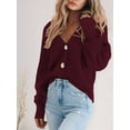 thumbnail image 3 of Women'S Chunky Knit Open Front Sweater Long Sleeve Button Loose Short Cardigan Outerwear Coats  Red L, 3 of 4