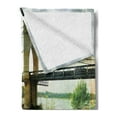thumbnail image 2 of Landscape Soft Flannel Fleece Throw Blanket, Bridge and Old Boat on Riverside Distressed Paint Style Nostalgic City Picture, Cozy Plush for Indoor and Outdoor Use, 60" x 80", Green Grey, by Ambesonne, 2 of 5
