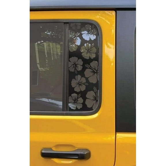 Hawaiian Hibiscus Flower Side Window Vinyl Decal Compatible with and Fits Jeep Wrangler JL 2016-2023/Fits Jeep Gladiator JT 2020-2023 - Set of Two