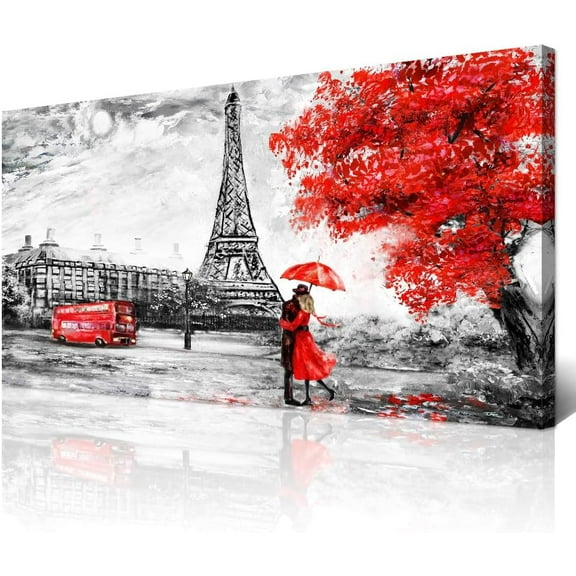 Aaheei Black And White Wall Art For Living Room Eiffel Tower Office Decoration Prints Panorama Of Buildings And Lover Couples Modern Wall Decor Bedroomed And Ready To Hang Artwork
