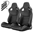 2PC Universal Racing Bucket Seats Pair Reclining PVC Leather Carbon ...