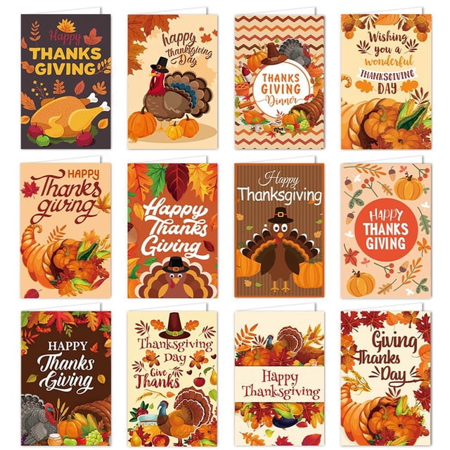 Tarjetas de Acción de Gracias con sobres - 24 piezas de manualidades de Acción de Gracias - Regalos de Acción de Gracias para la familia - Recuerdos de fiesta de Acción de Gracias para