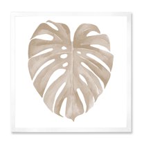 Designart 'Beige Ivory Pastel Monstera Heart Shaped Tropical Leaf' Traditional Framed Art Print