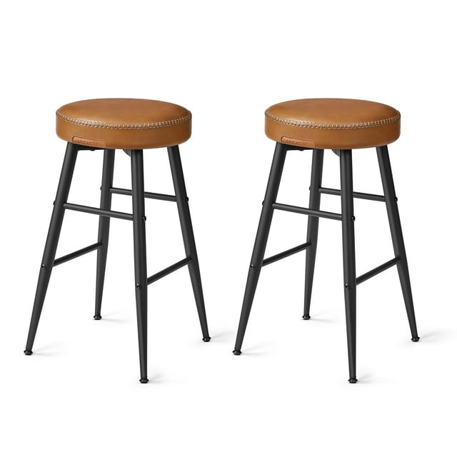 VASAGLE Echo Collection Bar Stools Set of 2, Kitchen Counter Stools, Synthetic Leather with Stitching, 24.8''Tall, Home Bar Dining Room, Caramel Brown