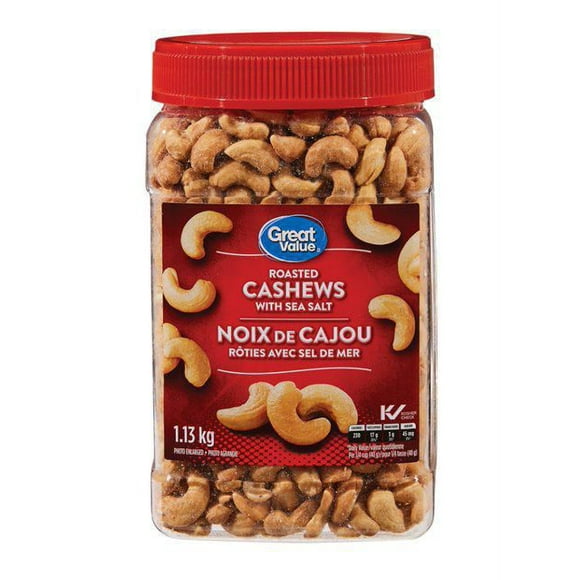 Great Value Roasted Cashews with Sea Salt, 1.13 kg