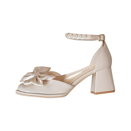 

Women Sandals clearance for Juebong Women s Pearl White Wedding Shoes for Bride High Heels Pointed Toe Bridal Shoes Satin Block Heels Prom Party Dress Pumps Sandals