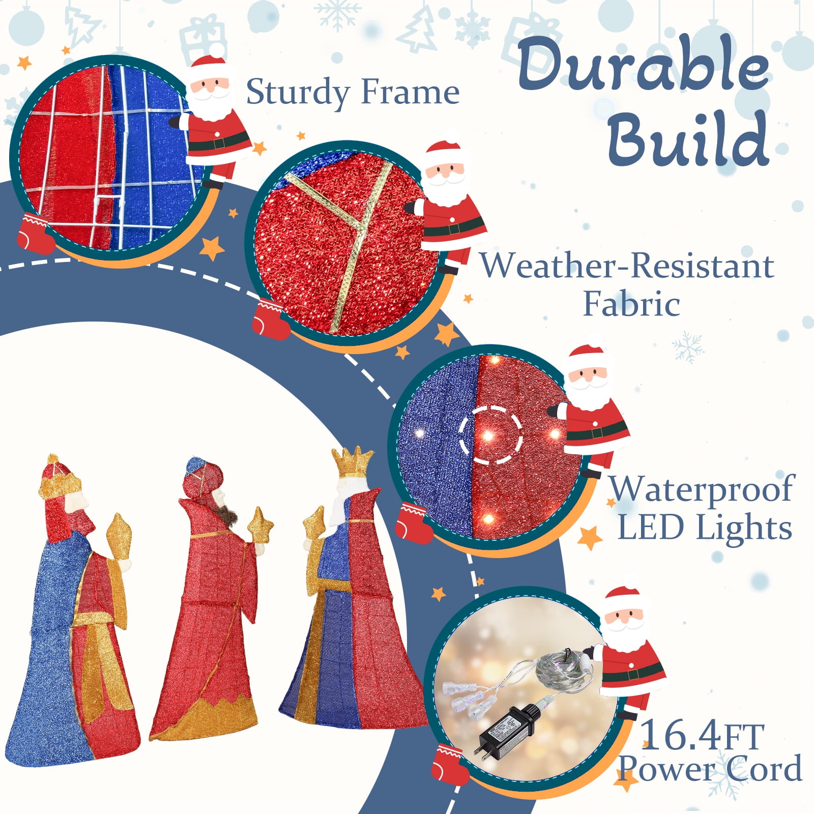 Astoutdoor Set of 3 Lighted Three Kings with Gifts Christmas Decorations, Pre-lit 2D Holiday Decor with Warm White LED Lights for Indoor Outdoor Display