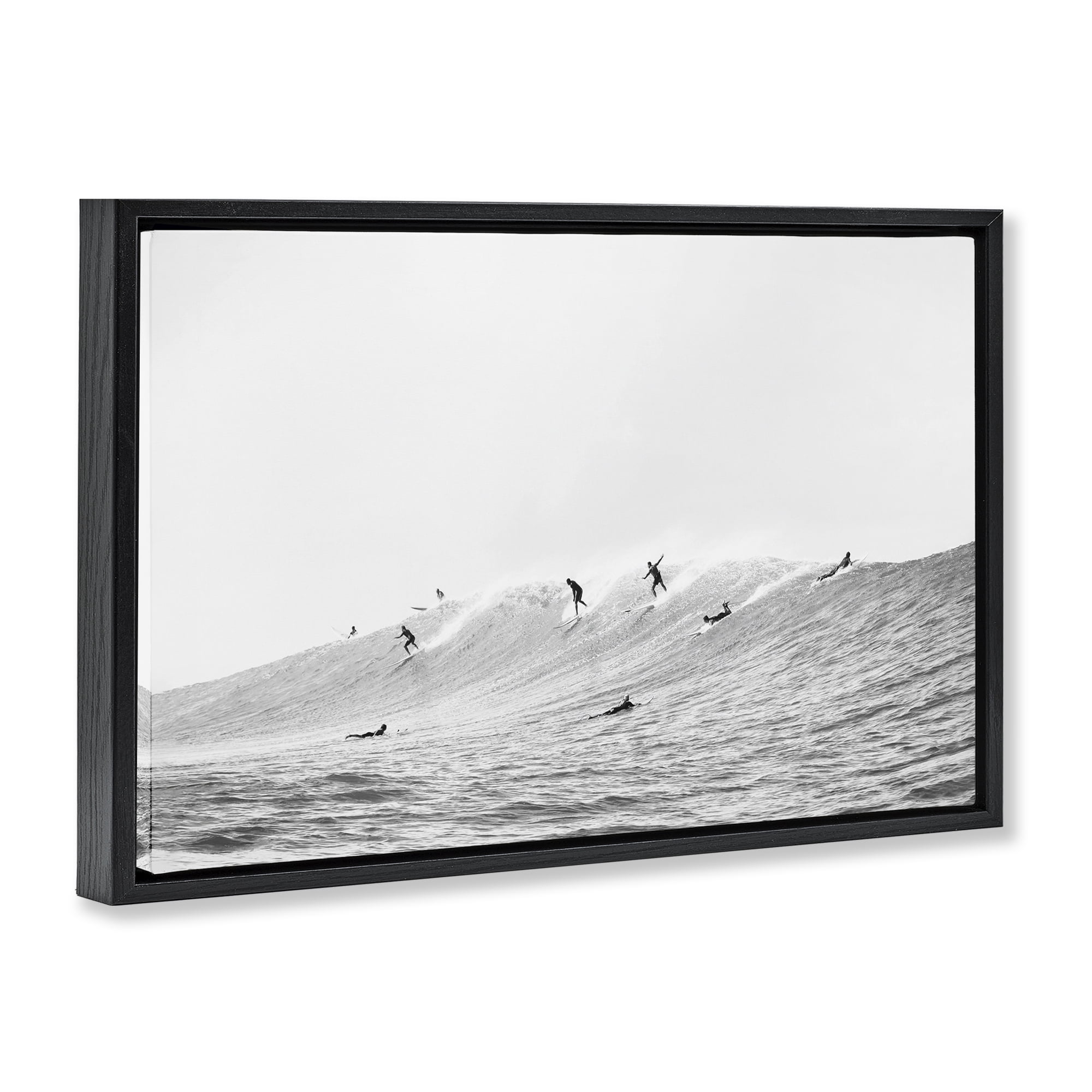 Stupell Industries Summer Wave Surfers Nautical & Beach Photography Black Floater Framed Canvas Art Print Wall Art, 31 x 21