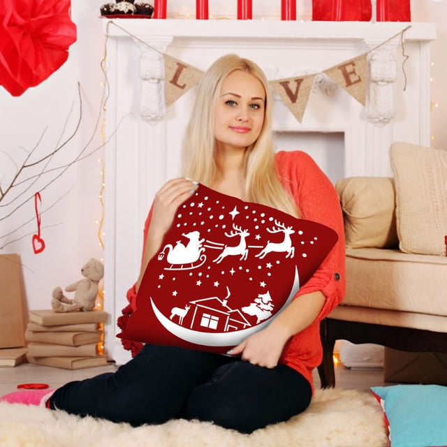 Hot6sl Liquidación de Ahorros de Verano Fundamental Almohada Súper Navideña con Estampado de Papá Noel, Funda de Almohada para Sofá, Funda de Cojín Decorativa para Estudio